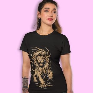 Pure Cotton Bio-Washed Chest Printed T-Shirt – Eco Earth – Lion Design 5 – by ZingerTees-Unisex-EL9120537