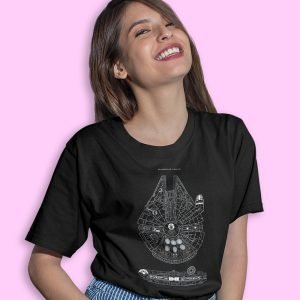 Pure Cotton Bio-Washed Chest Printed T-Shirt – Sifi Series – Millennium Falcon Design 1 – by ZingerTees-Unisex-EL9120560