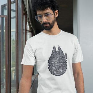 Pure Cotton Bio-Washed Chest Printed T-Shirt – Sifi Series – Millennium Falcon Design 2 – by ZingerTees-Unisex-EL9120561