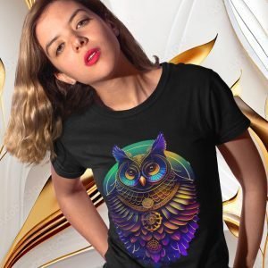 Pure Cotton Bio-Washed Chest Printed T-Shirt – Eco Earth – Owl Design 1 – by ZingerTees-Unisex-EL9120503