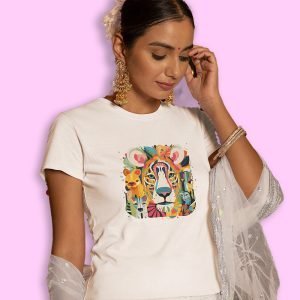 Pure Cotton Bio-Washed Chest Printed T-Shirt – Eco Earth – Tiger Design 3 – by ZingerTees-Unisex-EL9120539