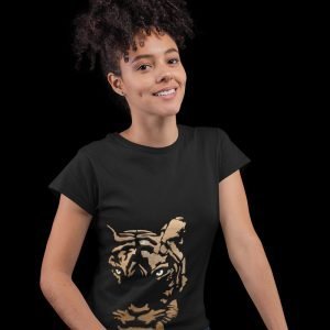 Pure Cotton Bio-Washed Chest Printed T-Shirt – Eco Earth – Tiger Design 4 – by ZingerTees-Unisex-EL9120540