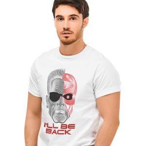 Pure Cotton Bio-Washed Chest Printed T-Shirt – The Terminator – I’ll Be Back Design 1 – by ZingerTees-Unisex-EL9120552