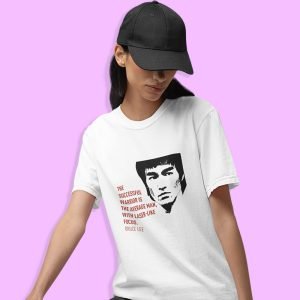 Pure Cotton Bio-Washed Chest Printed T-Shirt – Inspirations – Bruce Lee – The Successful Warrior – by ZingerTees-Unisex-EL9120610