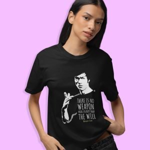 Pure Cotton Bio-Washed Chest Printed T-Shirt – Inspirations – Bruce Lee – There is No Weapon – by ZingerTees-Unisex-EL9120612