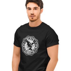 Pure Cotton Bio-Washed Chest Printed T-Shirt – Rock Music Legends – Black Sabbath Design 1 – by ZingerTees-Unisex-EL9120606