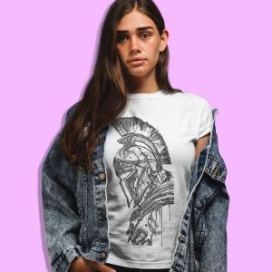 Pure Cotton Bio-Washed Chest Printed T-Shirt – Mythology – The Spartan Warrior – by ZingerTees-Unisex-EL9120603