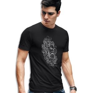 Pure Cotton Bio-Washed Chest Printed T-Shirt – Mythology – Mighty Poseidon – by ZingerTees-Unisex-EL9120604