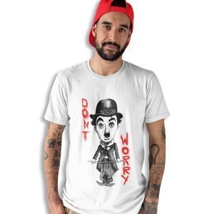 Pure Cotton Bio-Washed Chest Printed T-Shirt – Inspiration Series – Charlie Chaplin Don’t Worry – by ZingerTees-Unisex-EL9120588