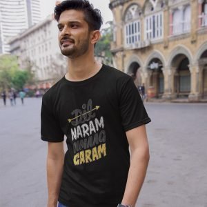 Pure Cotton Bio-Washed Chest Printed T-Shirt – Funny Tees – Dil Naram Dimaag Garam Design 2 – by ZingerTees-Unisex-EL9120620