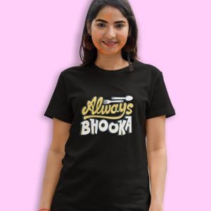 Pure Cotton Bio-Washed Chest Printed T-Shirt – Funny Tees – Always Bhooka Design 21 – by ZingerTees-Unisex-EL9120639