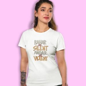 Pure Cotton Bio-Washed Chest Printed T-Shirt – Funny Tees – Bahar Silent Andar Violent Design 23 – by ZingerTees-Unisex-EL9120641