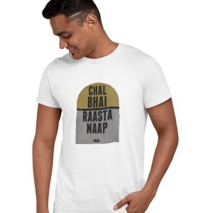 Pure Cotton Bio-Washed Chest Printed T-Shirt – Funny Tees – Chal Bhai Raasta Naap Design 4 – by ZingerTees-Unisex-EL9120622