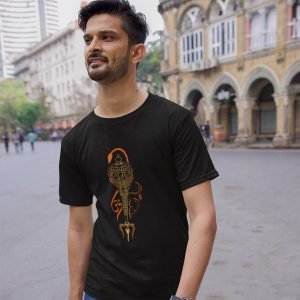 Pure Cotton Bio-Washed Chest Printed T-Shirt – Hindu God – Hanuman’s Divine Weapon Design 7 – by ZingerTees-Unisex-EL9120594