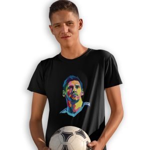 Pure Cotton Bio-Washed Chest Printed T-Shirt – Football Series – Messi Vibrant Vision – by ZingerTees-Unisex-EL9120591